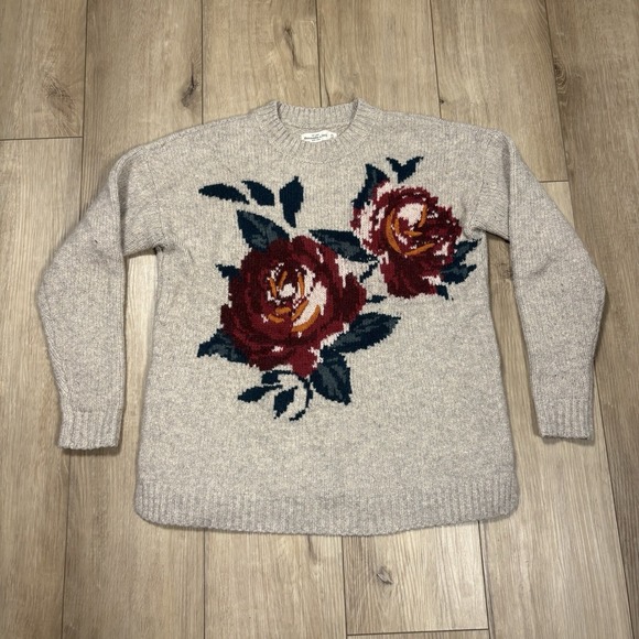 Abercrombie & Fitch Sweaters - Abercrombie and Fitch Sweater Knit Roses Flowers Size Extra Small‎ - Oatmeal